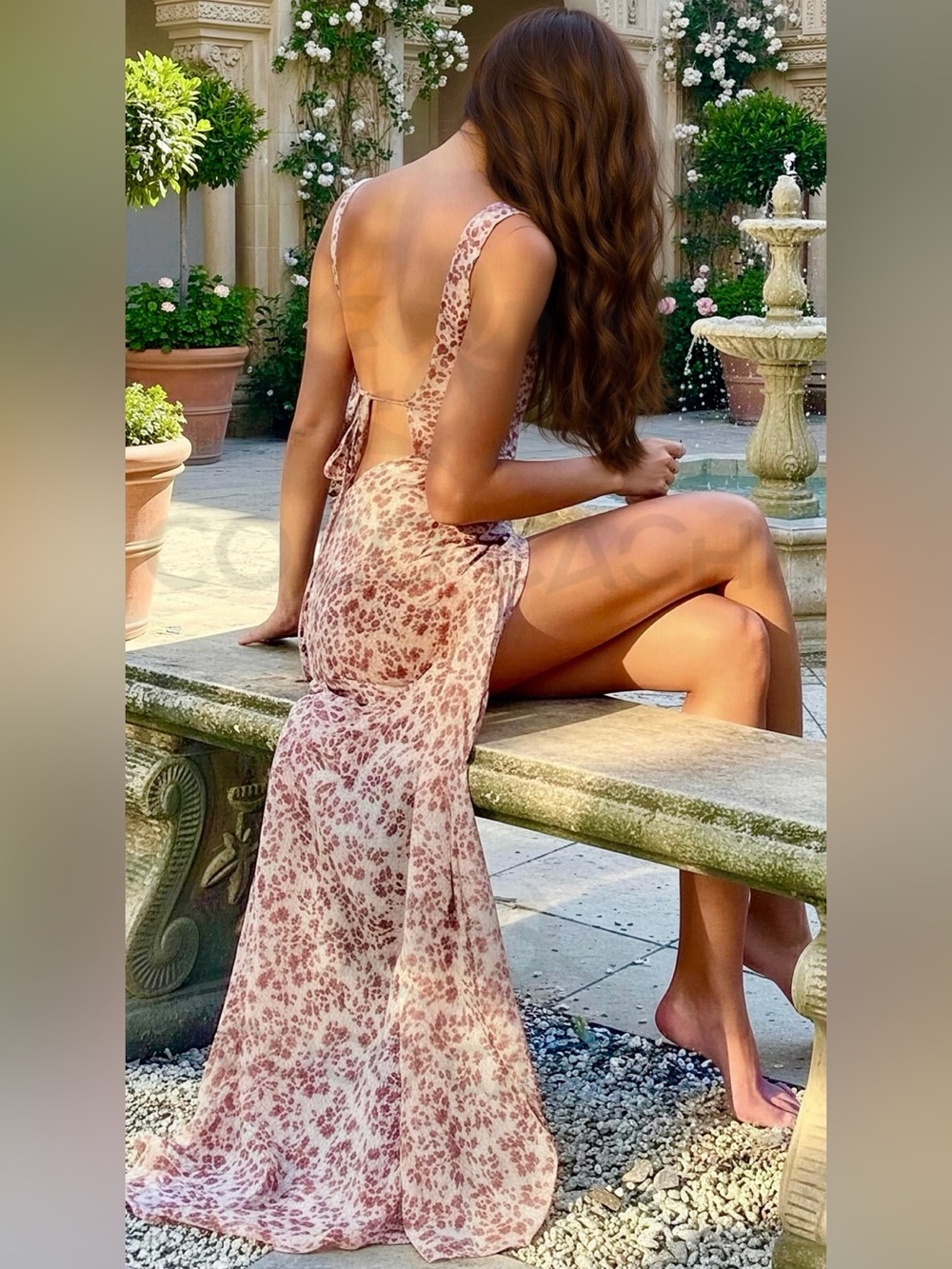 Juliets Rose Garden Sexy Plunging Open Back Floral Bohemian Maxi Casual Dress